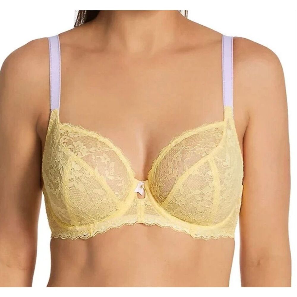 Freya 36DD bra offbeat plunge yellow lace lingerie